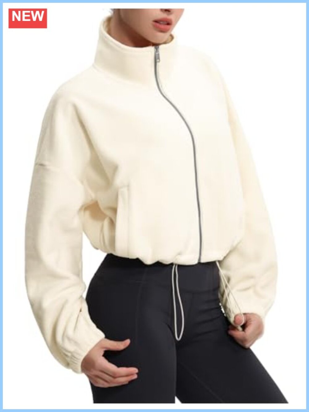 Women's Fleece Cropped Full Zip Jacket Short Sherpa Coat